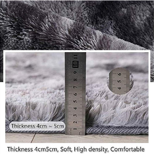 Light grey long pile rug, soft for living room or bedroom