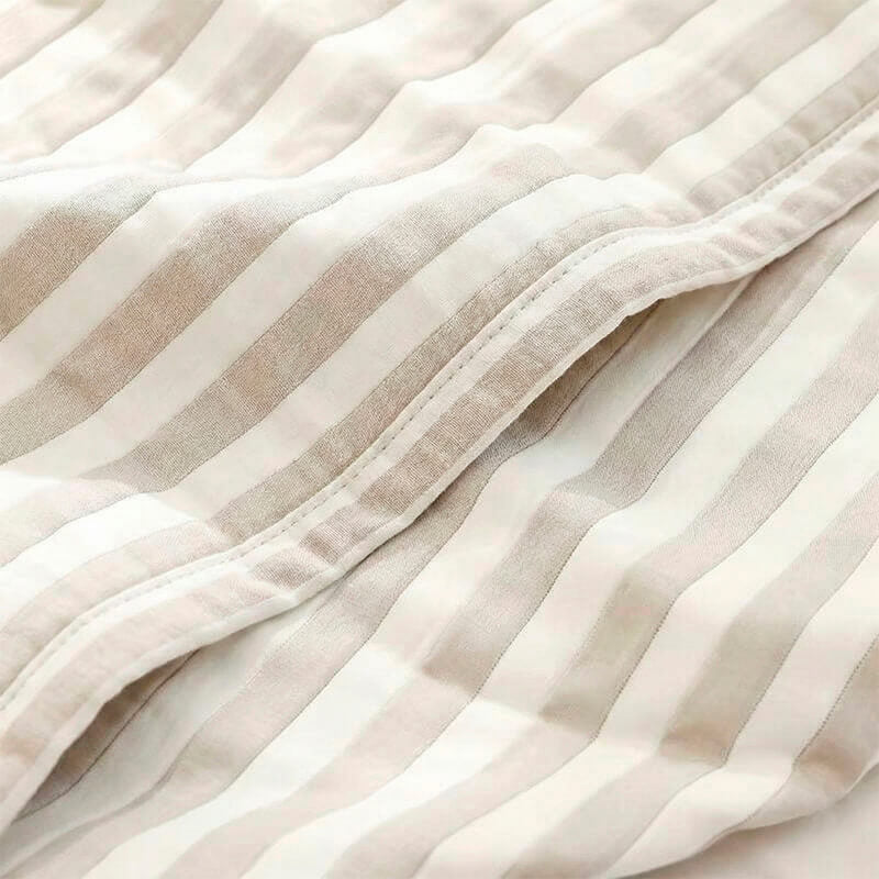 Jacquard Bedspread Beige White Stripes - Summer Cotton