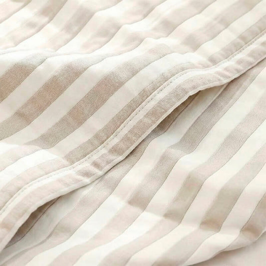 Jacquard Bedspread Beige White Stripes - Summer Cotton