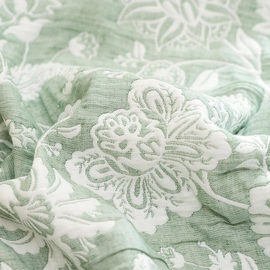 Green Cotton Jacquard Summer Quilt – Elegant Floral Design.