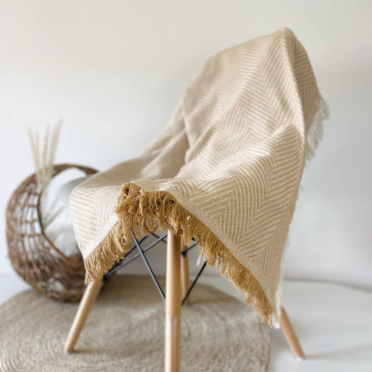 Multipurpose summer quilt for sofa or bed. Camel color.