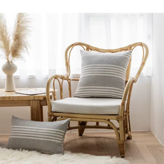 Striped Grey Linen Cushion Cover – Ideal for Sofas, Beds and Nordic Decor.