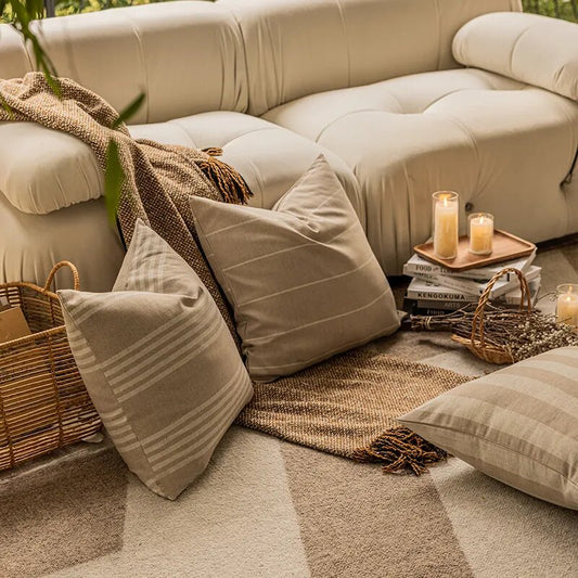 Beige Striped Linen Cushion Cover – Ideal for Sofas, Beds, and Nordic Decor
