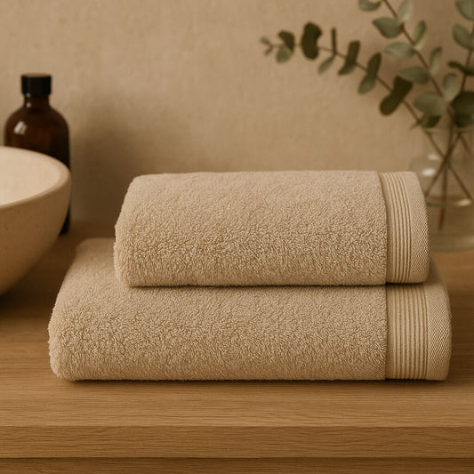 100% Cotton Basic Beige Towel, 450 g/m², Soft and Absorbent