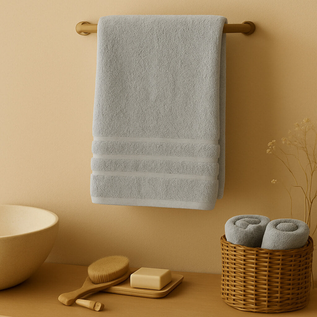 100% Egyptian cotton towel, 700g/m2, pearl gray. Extra soft and highly absorbent.