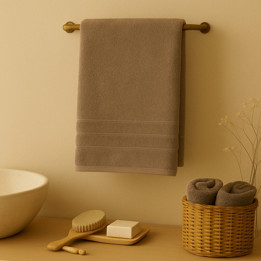 100% Egyptian cotton towel, 700g/m2, stone brown. Extra soft and highly absorbent.