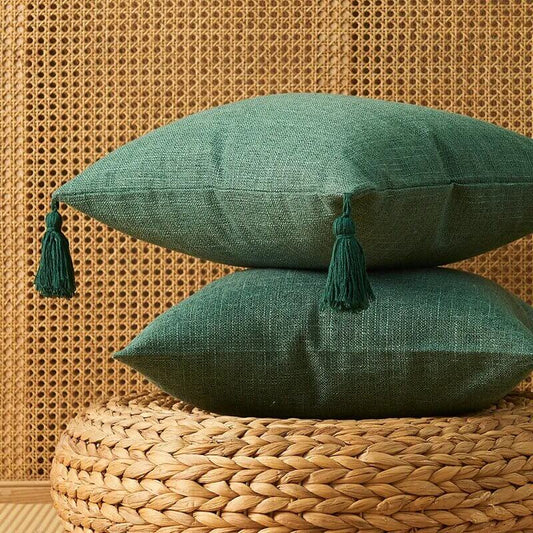 Linen and natural cotton cushion cover. Beige.
