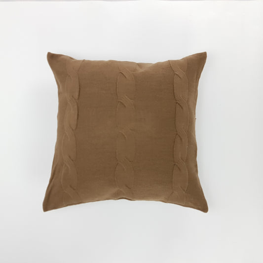 Funda de cojín tejido con botones centrales. Color marrón. - Oma Home