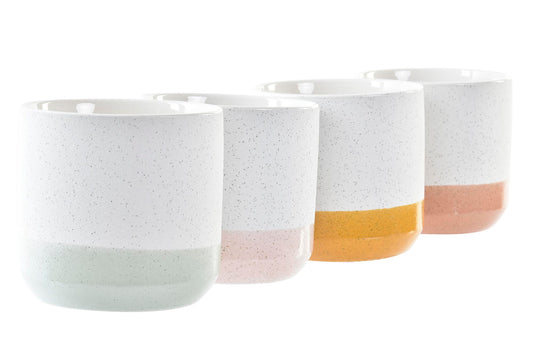 Maceta gres puntos. Color blanco y coral. - Oma Home