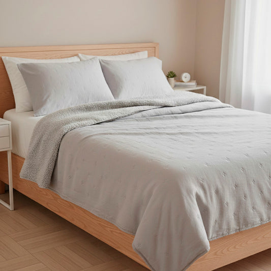 Edredón borreguito gris reversible extra suave 430 g/m² – Para cama 90, 135/150 y 160/180cm